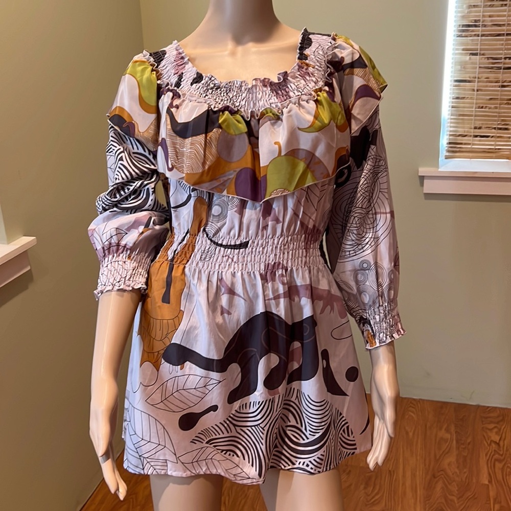 St. Martin's Silk And Cotton Blend Multi-colored Peasant Blouse Size XL
